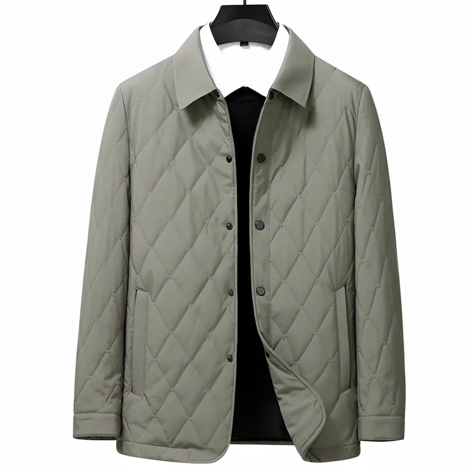 Men's quilted diamond stitch jacket classic collar front pockets versatile all-season warmth