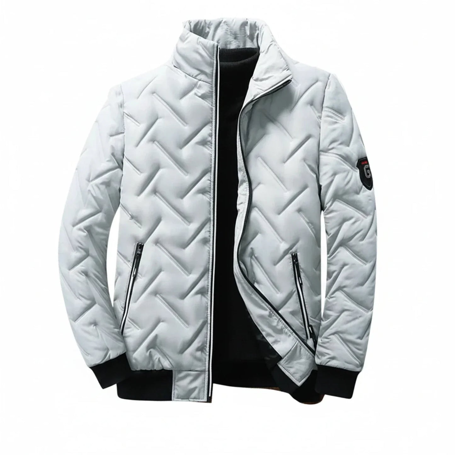 Men's slim fit quilted puffer jacket black stand collar zip front warm coat urban style