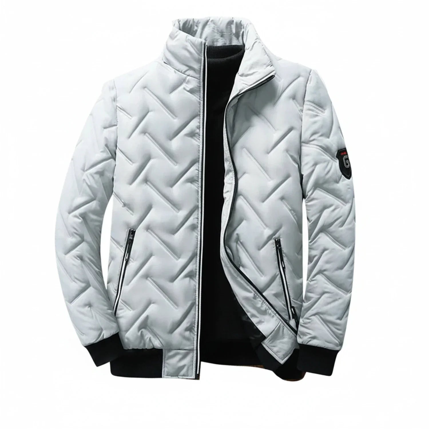 Men's slim fit quilted puffer jacket black stand collar zip front warm coat urban style