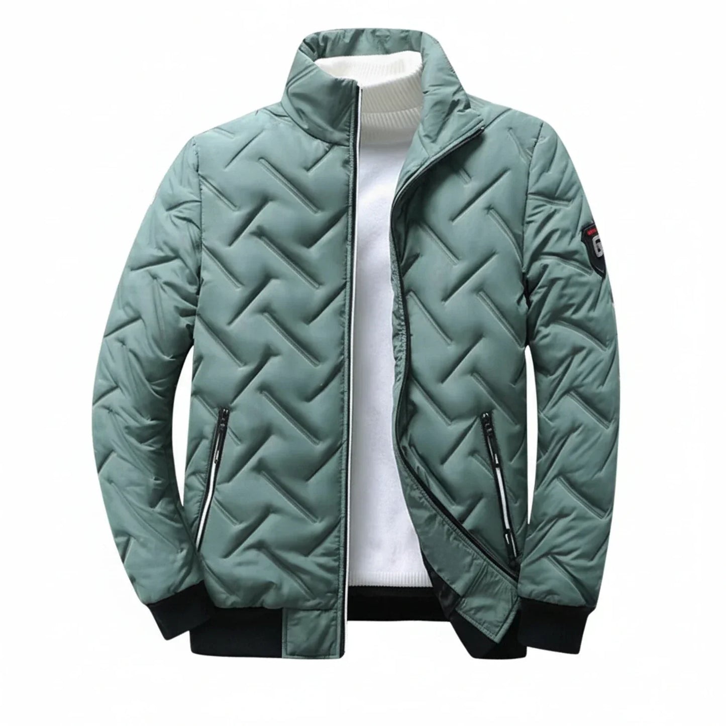 Men's slim fit quilted puffer jacket black stand collar zip front warm coat urban style