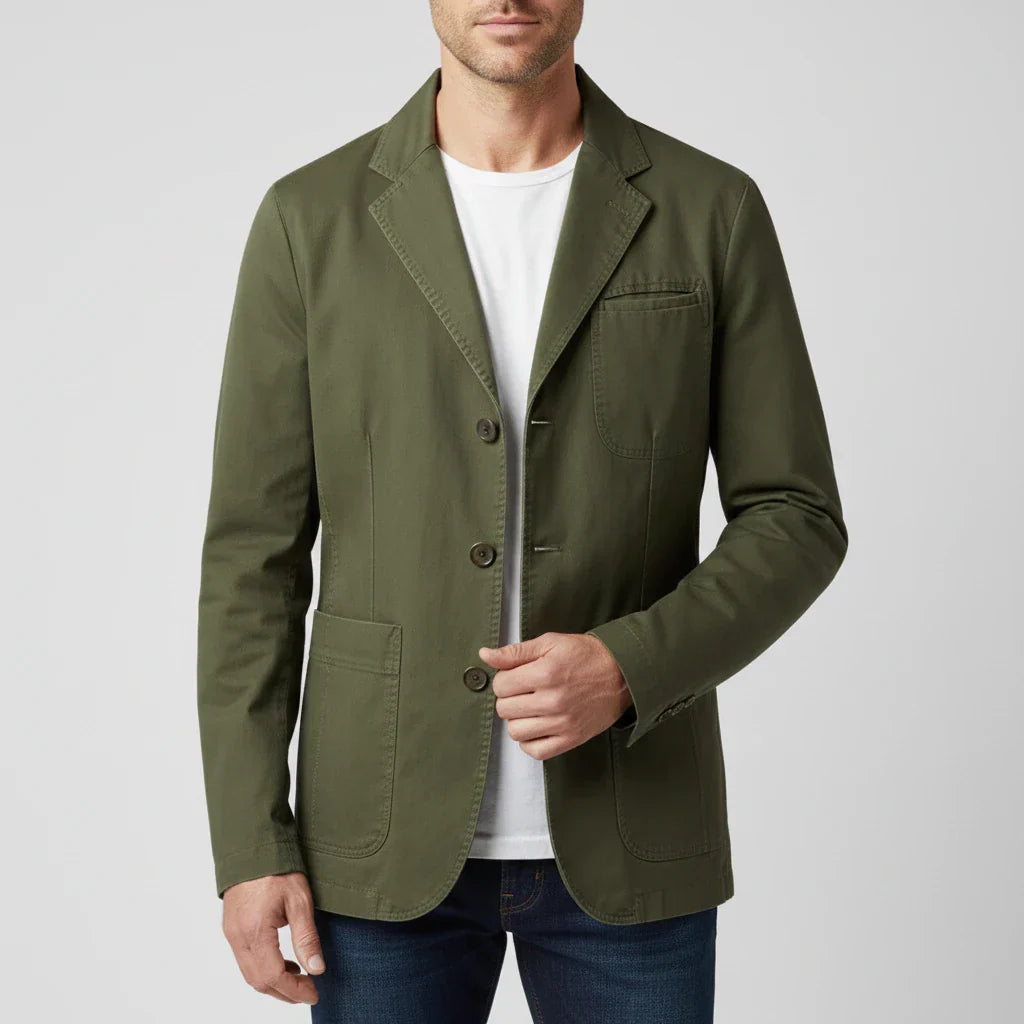 Men's casual blazer notch lapel three-button closure with patch pockets and elbow patches everyday wear