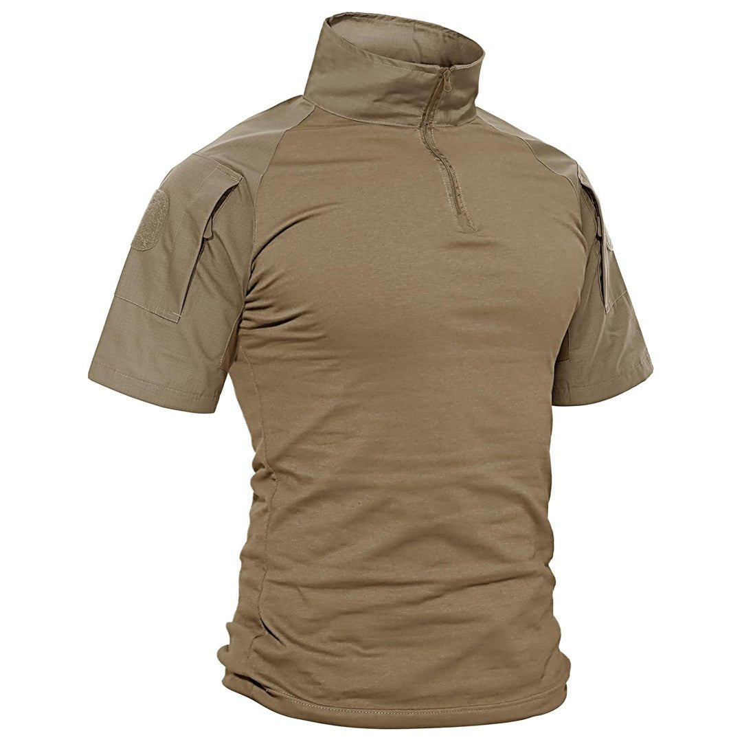 Men's slim fit camo tactical shirt quarter zip raglan sleeves lightweight ripstop outdoor
