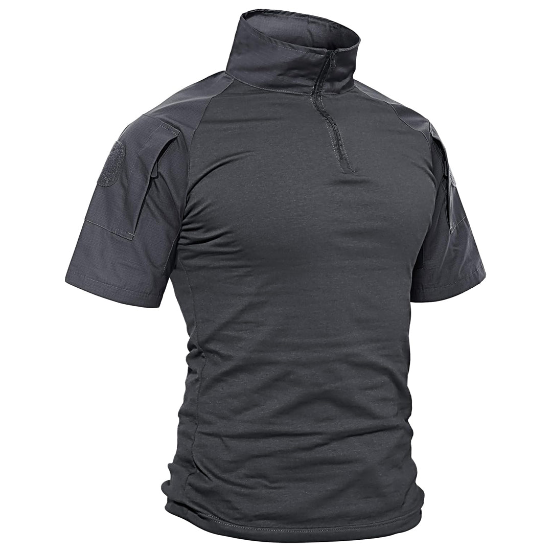Men's slim fit camo tactical shirt quarter zip raglan sleeves lightweight ripstop outdoor