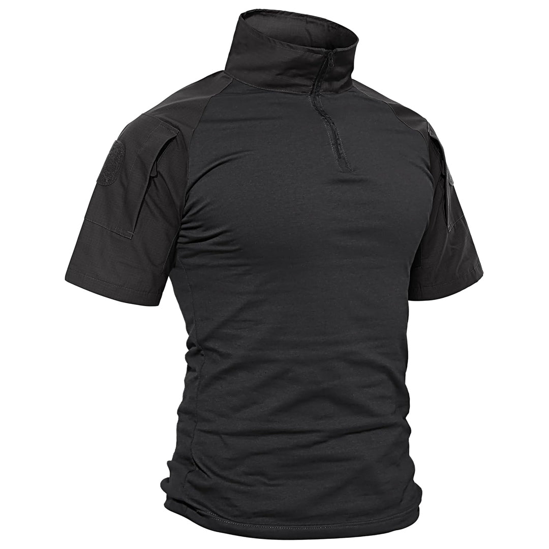 Men's slim fit camo tactical shirt quarter zip raglan sleeves lightweight ripstop outdoor