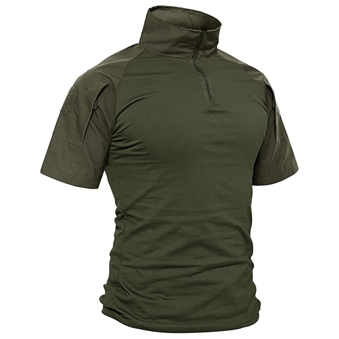 Men's slim fit camo tactical shirt quarter zip raglan sleeves lightweight ripstop outdoor