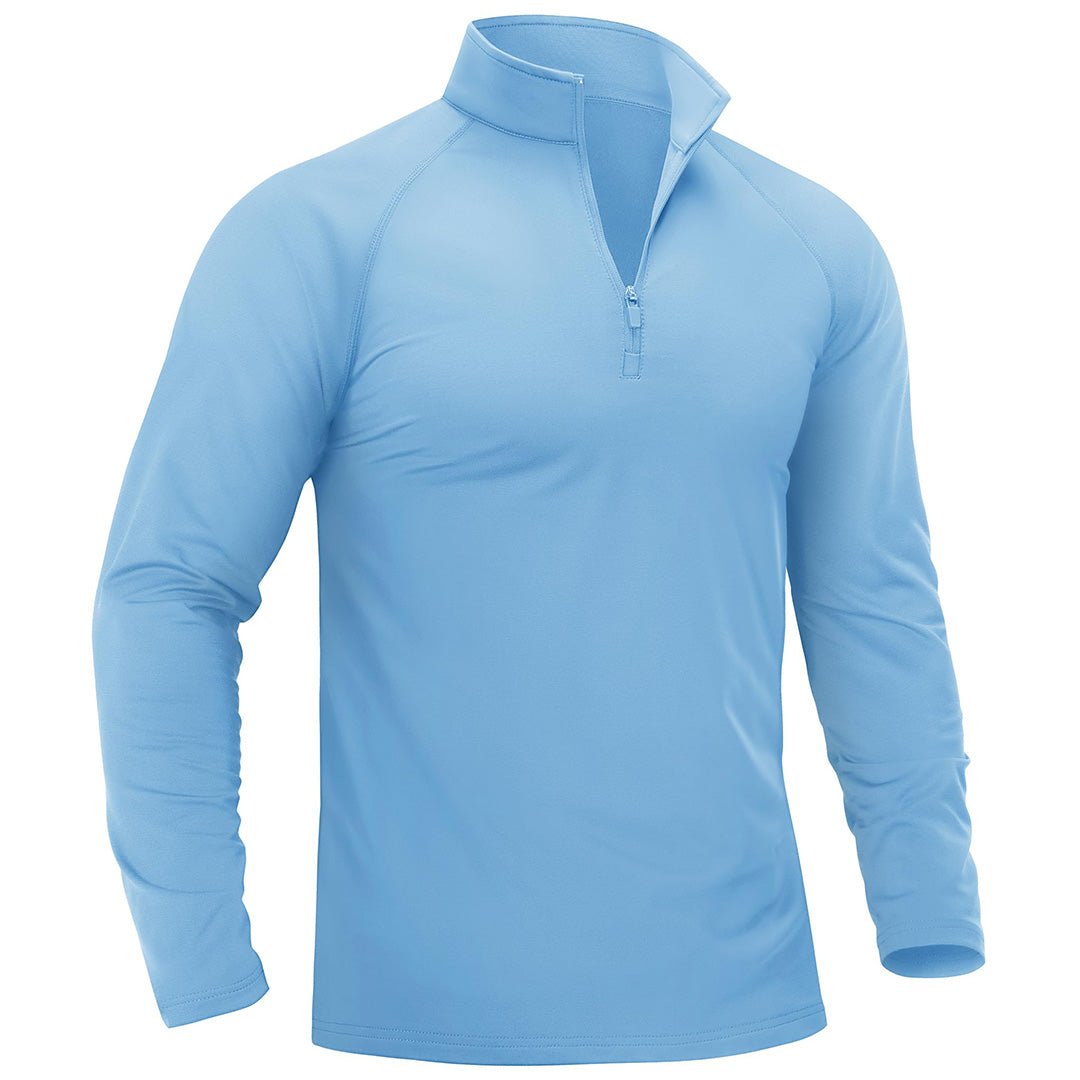 Men's quarter-zip fleece-lined athletic pullover stand collar slim fit stretch fabric for golf hiking