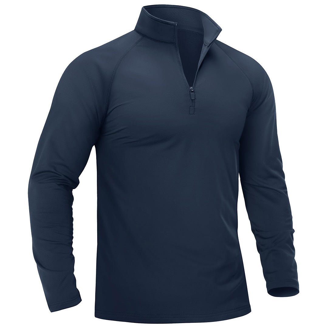 Men's quarter-zip fleece-lined athletic pullover stand collar slim fit stretch fabric for golf hiking