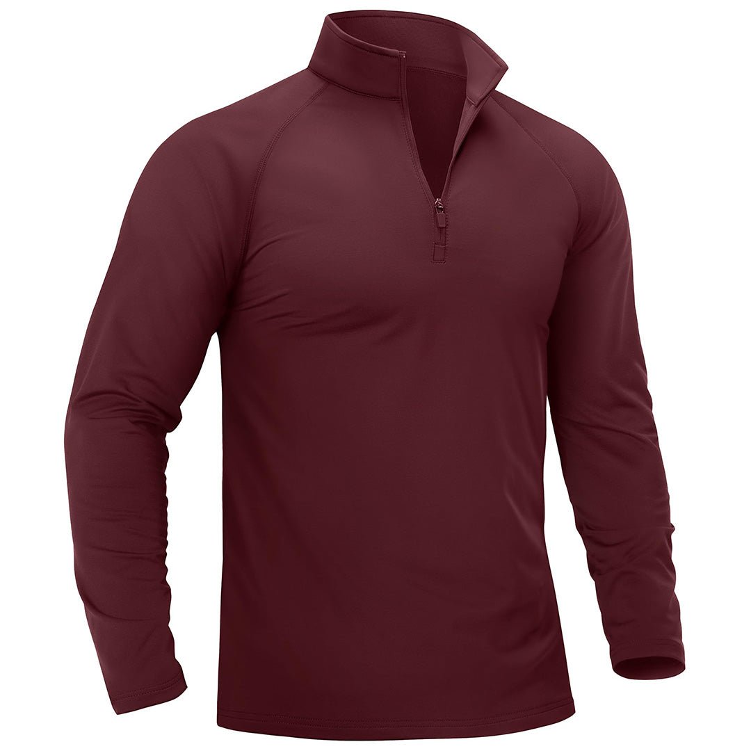 Men's quarter-zip fleece-lined athletic pullover stand collar slim fit stretch fabric for golf hiking