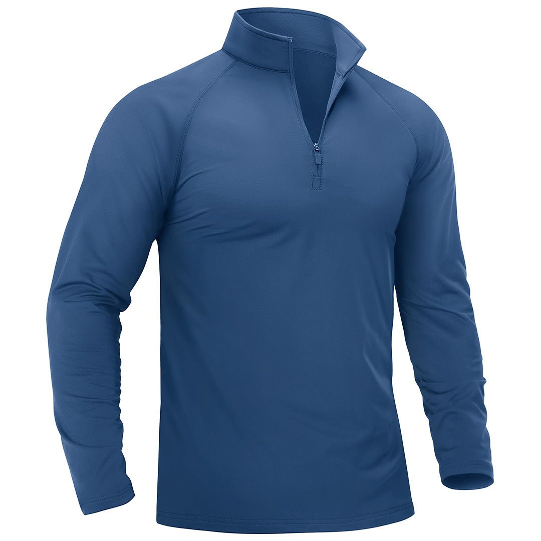 Men's quarter zip fleece-lined athletic pullover stand collar slim fit stretch fabric golf hiking