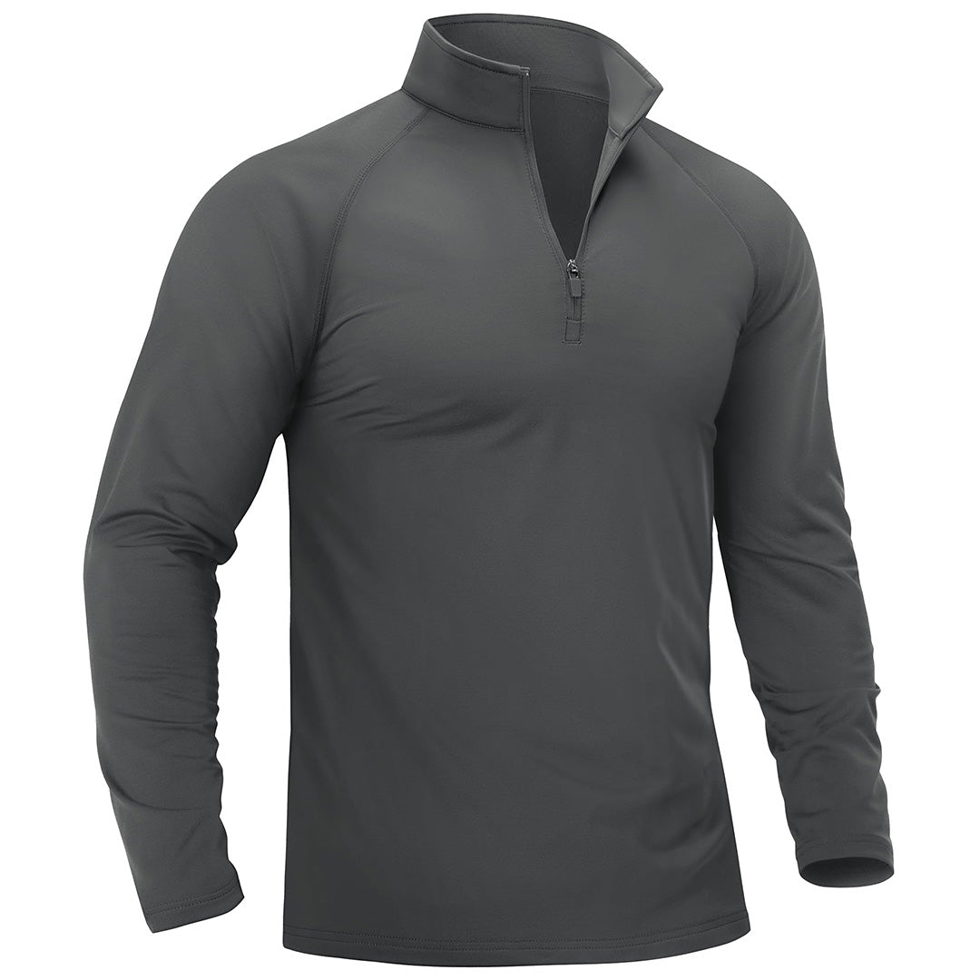 Men's quarter-zip fleece-lined athletic pullover stand collar slim fit stretch fabric for golf hiking