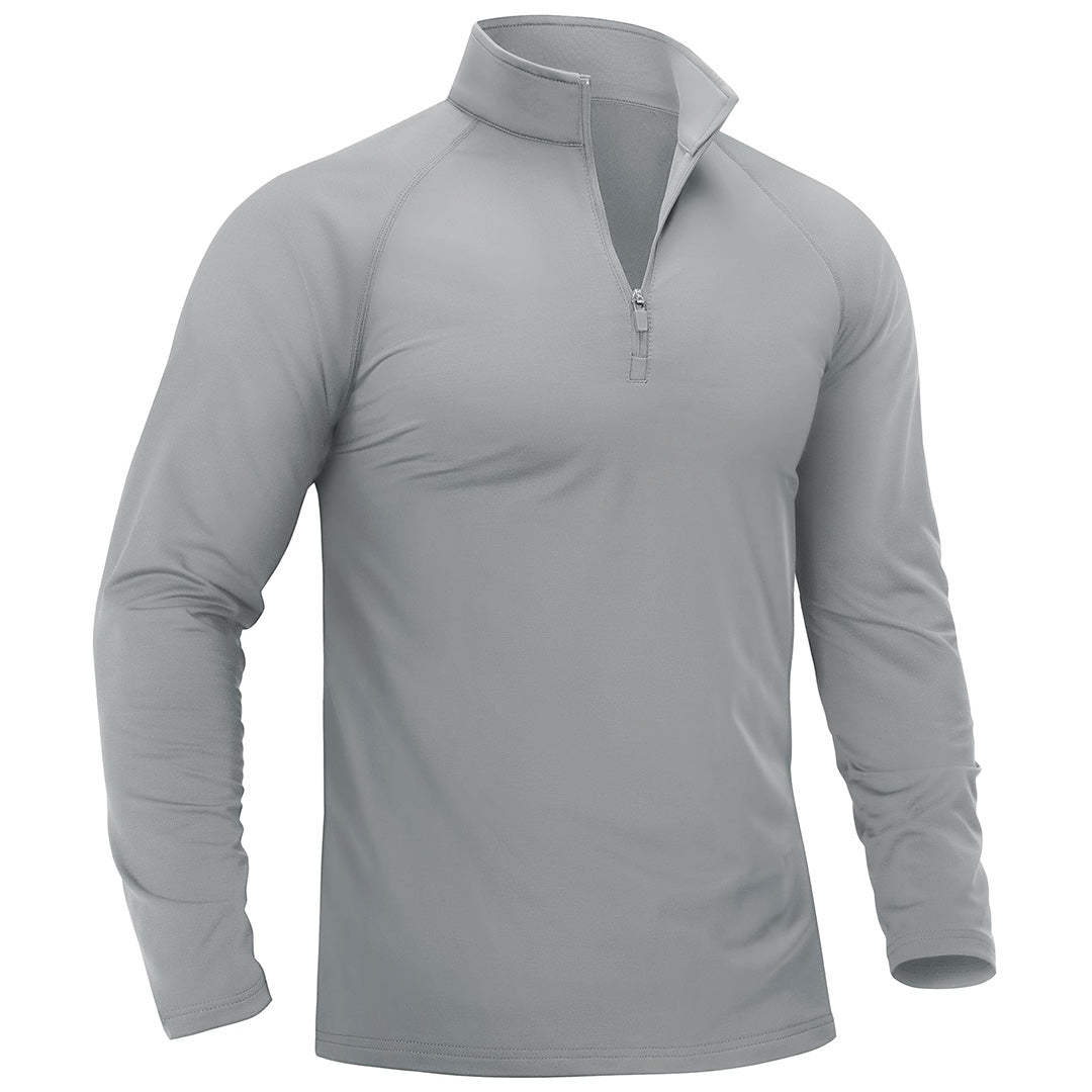 Men's quarter-zip fleece-lined athletic pullover stand collar slim fit stretch fabric for golf hiking