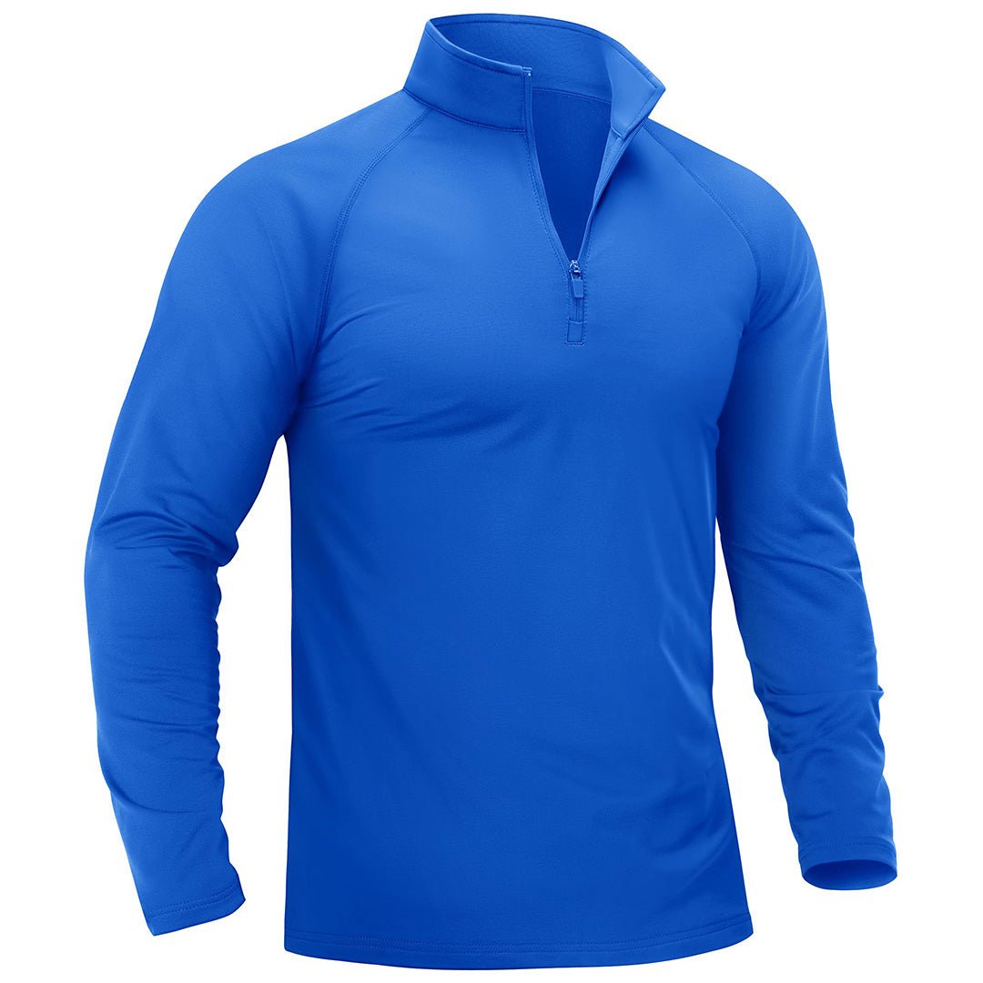 Men's quarter-zip fleece-lined athletic pullover stand collar slim fit stretch fabric for golf hiking