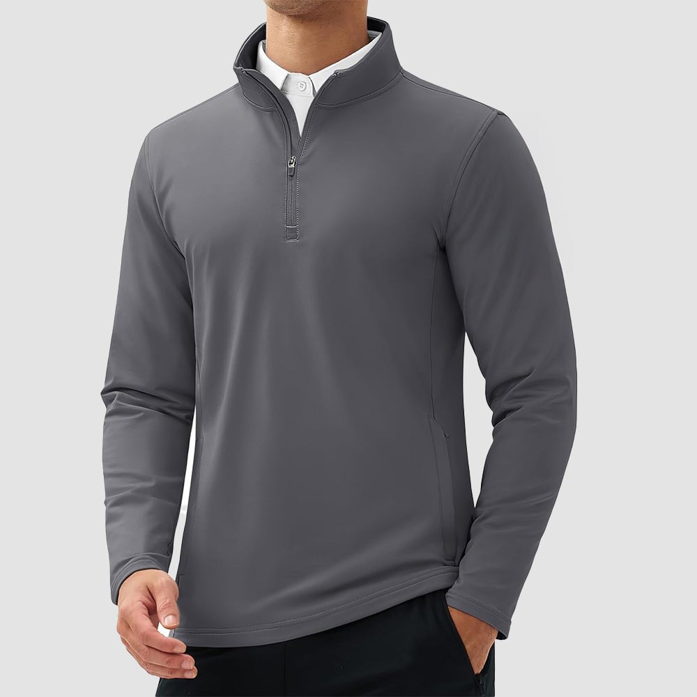Men's golf quarter-zip pullover fleece-lined water-resistant winter warmth slim athletic fit
