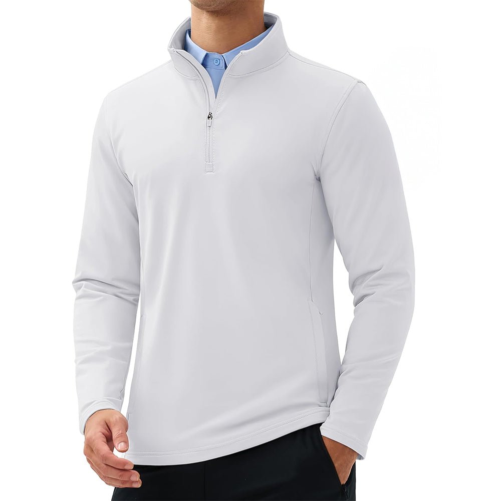 Men's fleece-lined quarter zip golf pullover water-resistant stretch fabric for winter wind protection