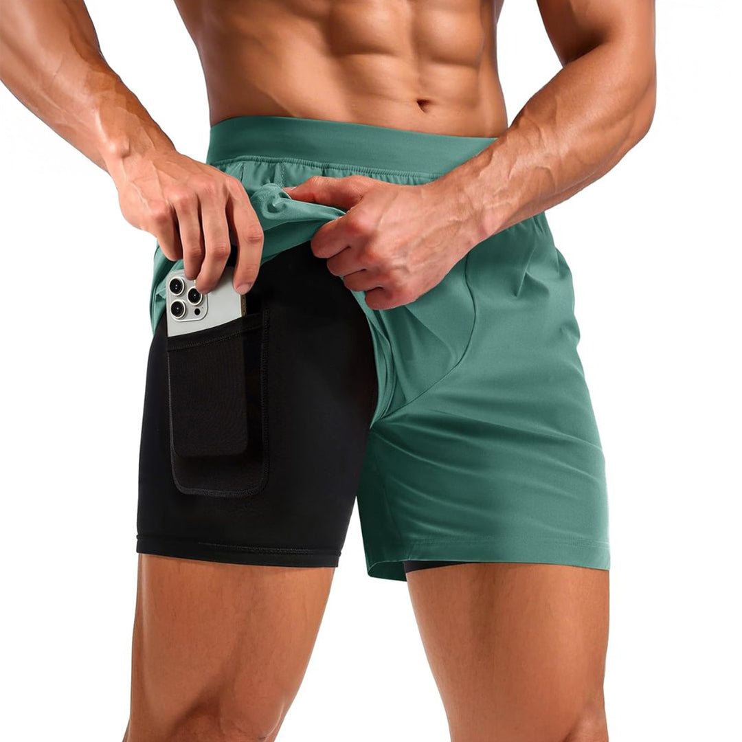 Men's 2-in-1 quick dry running shorts, lightweight 4-way stretch with built-in compression liner and pockets
