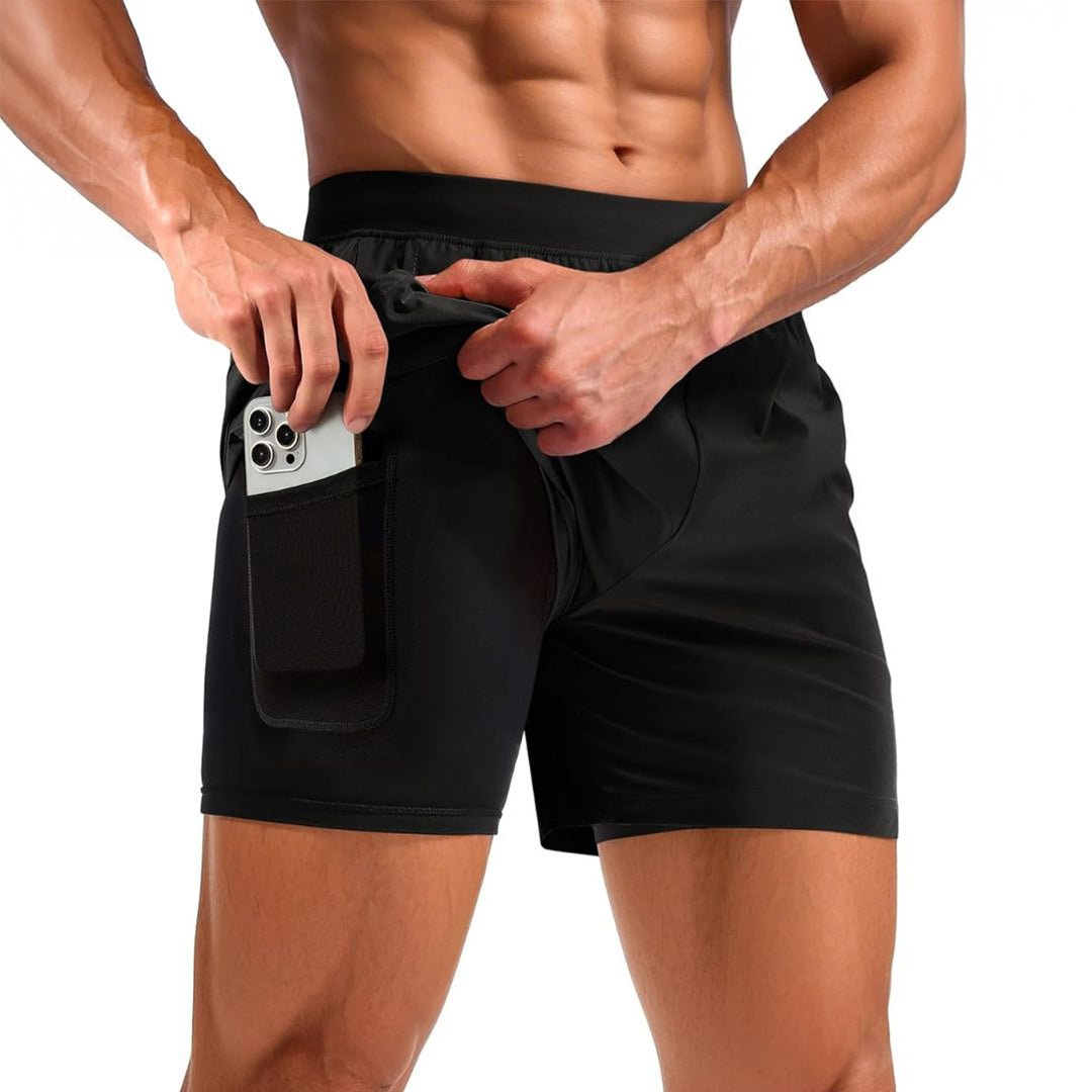 Men's 2-in-1 quick dry running shorts with pockets, lightweight 4-way stretch compression liner