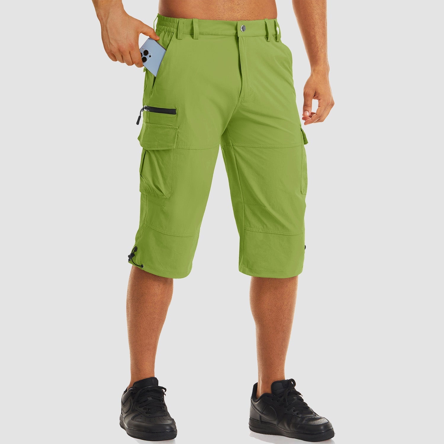 Men's khaki ripstop capri shorts quick-dry stretch inseam 15-16 inch hiking outdoor length