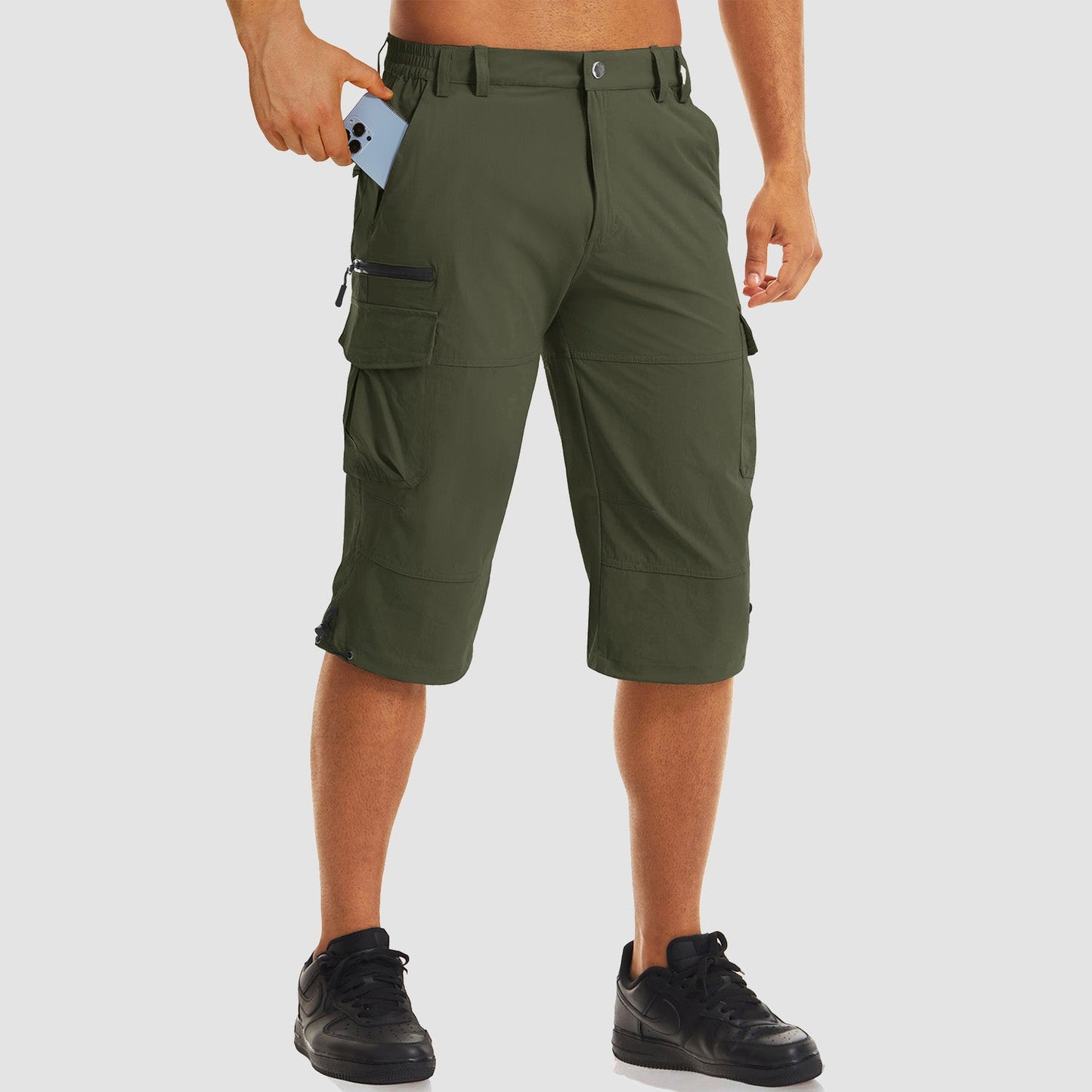 Men's khaki ripstop capri shorts quick-dry stretch inseam 15-16 inches hiking outdoor