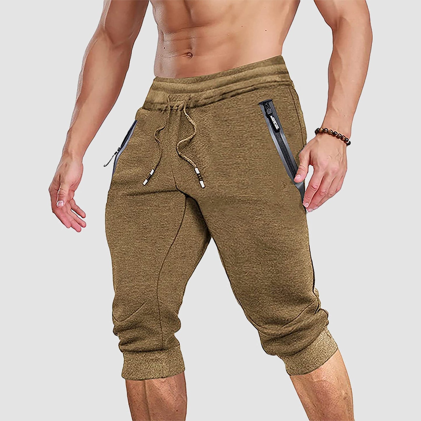Men's 3/4 capri joggers breathable cotton-spandex blend with pockets casual sport fit