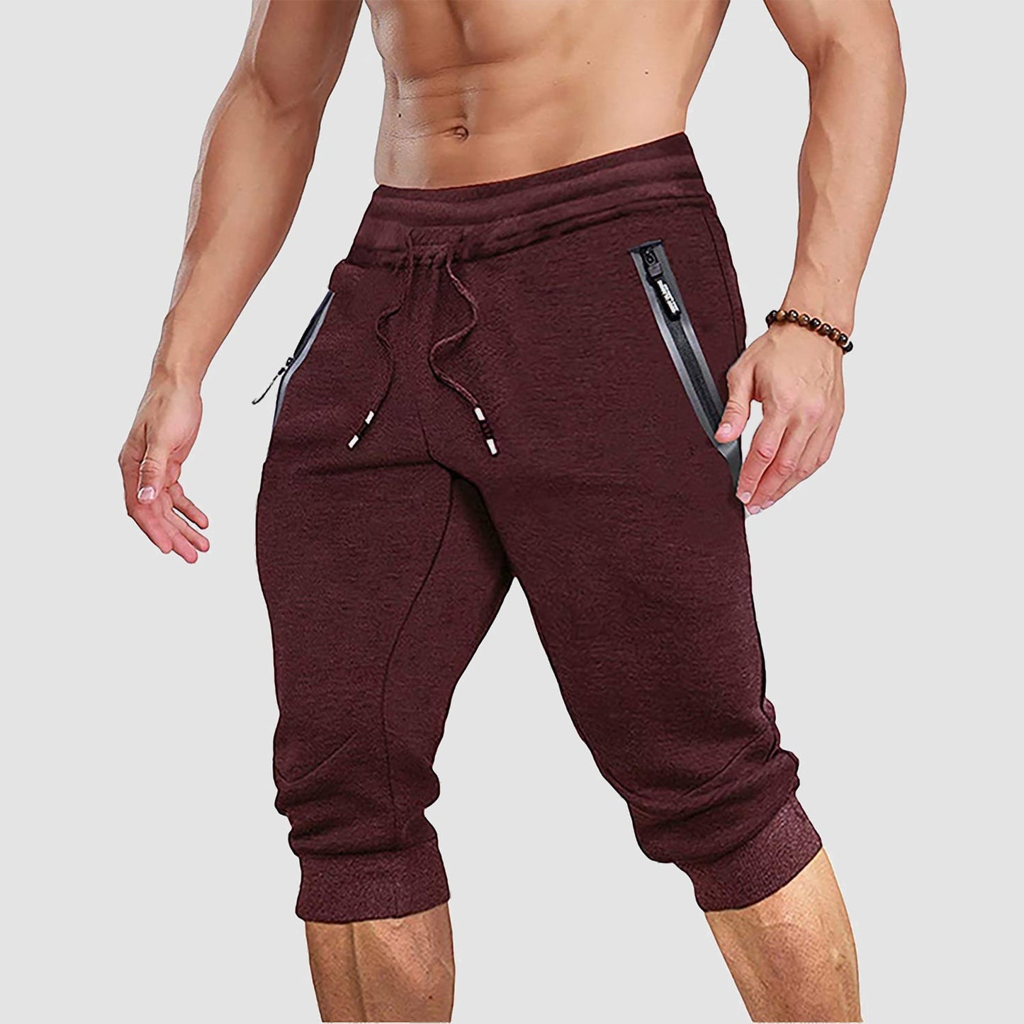 Men's 3/4 capri joggers breathable cotton-poly-spandex blend with pockets for active summer wear