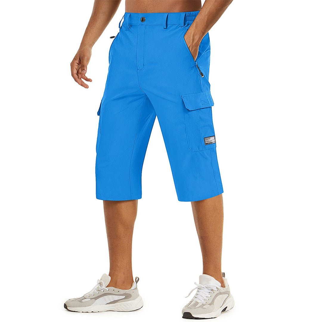 Men's khaki cargo capri hiking shorts lightweight quick-dry nylon-spandex blend with multi-pockets