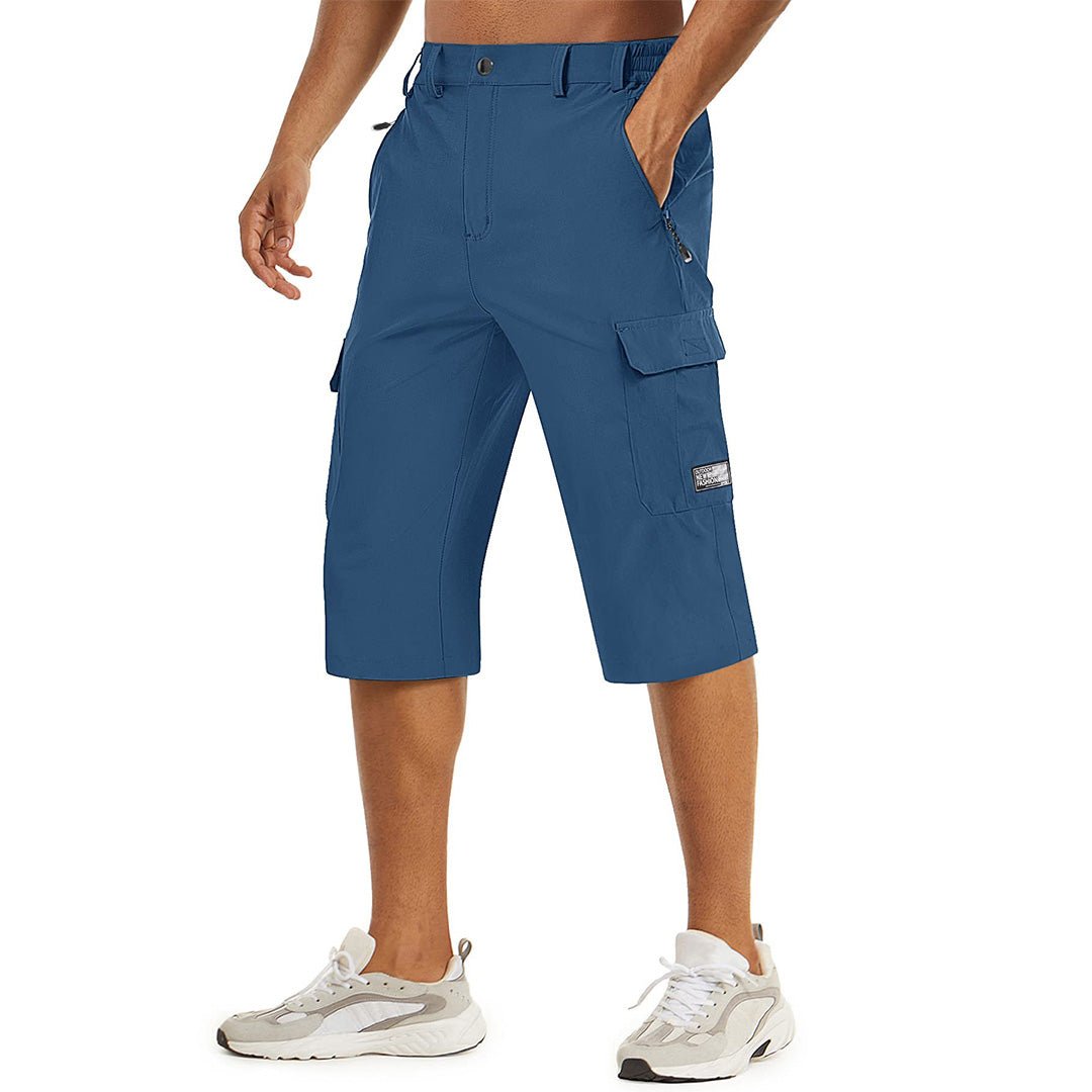 Men's khaki cargo capri hiking shorts lightweight quick-dry nylon-spandex blend with multi-pockets