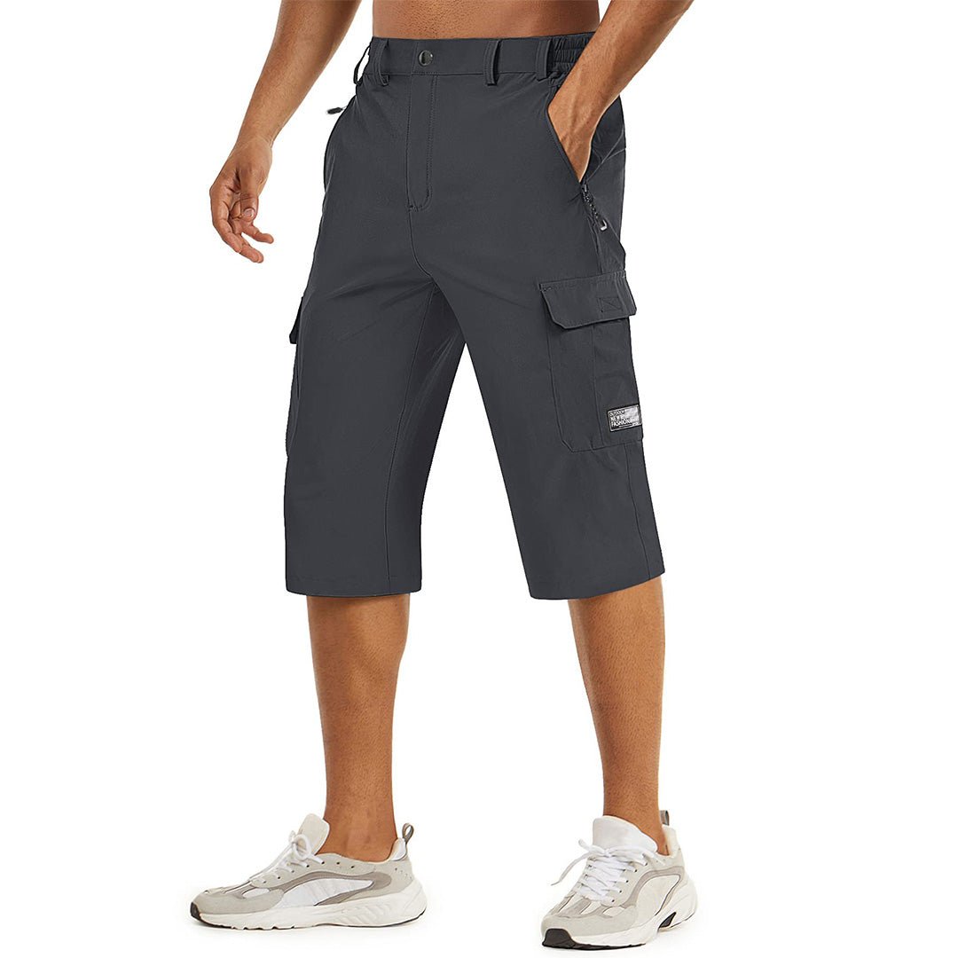 Men's khaki cargo capri hiking shorts lightweight quick-dry nylon-spandex blend with multiple pockets
