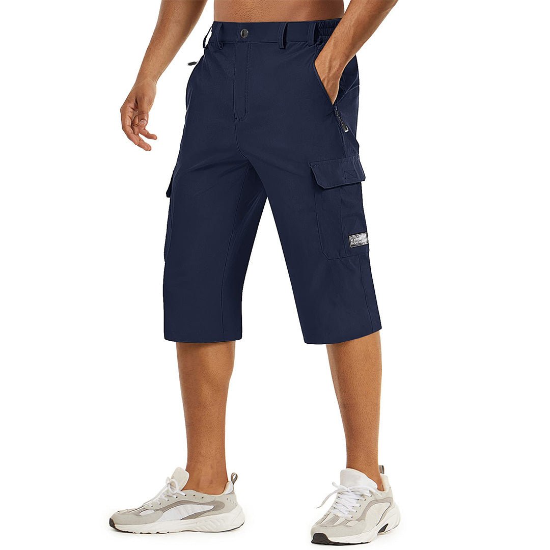 Men's lightweight cargo capri hiking shorts, quick-dry nylon-spandex blend with multi-pocket design