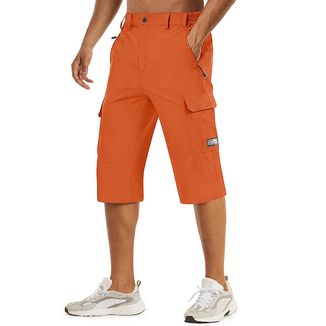 Men's khaki cargo capri hiking shorts lightweight quick-dry nylon-spandex blend with multi-pockets