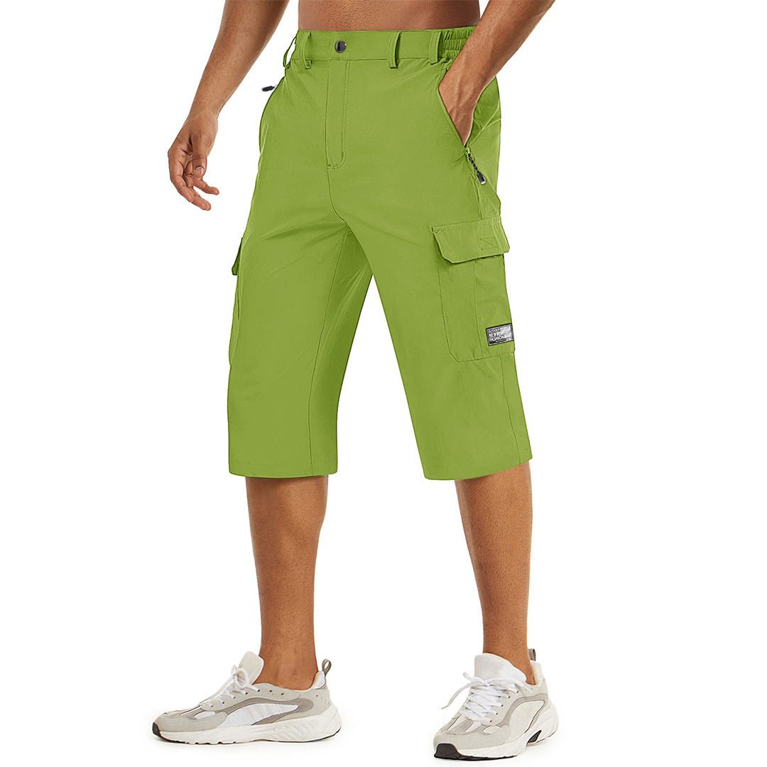 Men's khaki cargo capri hiking shorts lightweight quick-dry nylon-spandex blend with multi-pockets