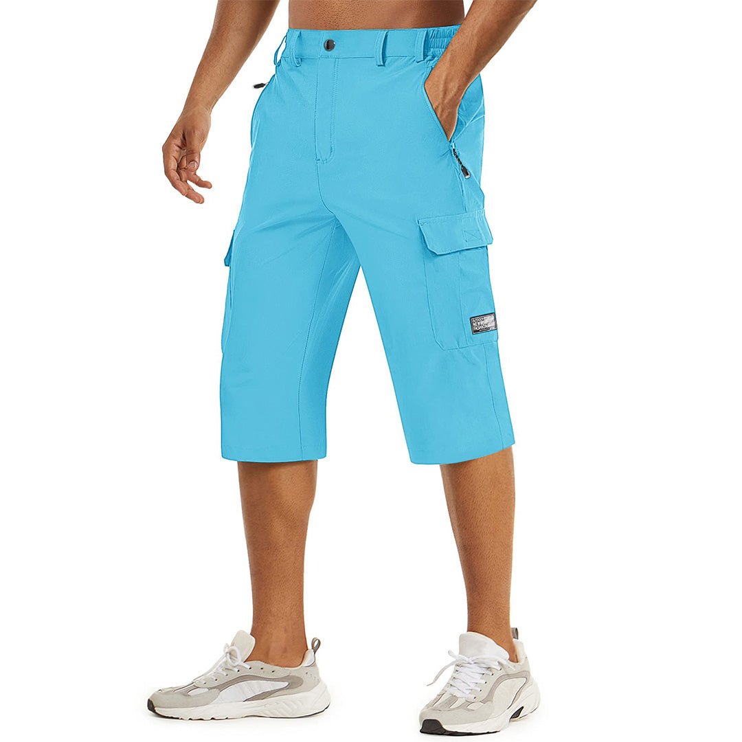 Men's khaki cargo capri hiking shorts lightweight quick-dry nylon-spandex blend with multi-pockets