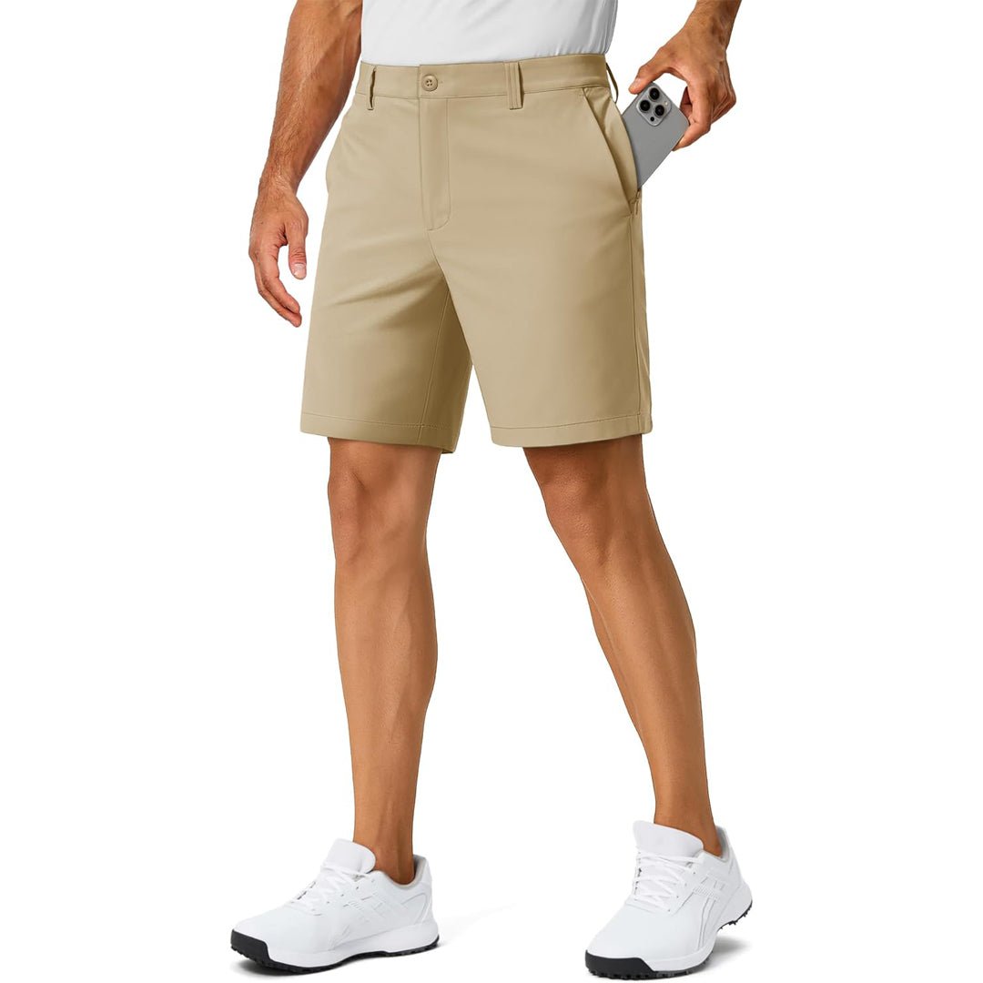 Men's quick-dry golf shorts 7" inseam khaki ultra-light stretch 6-pocket active performance fit