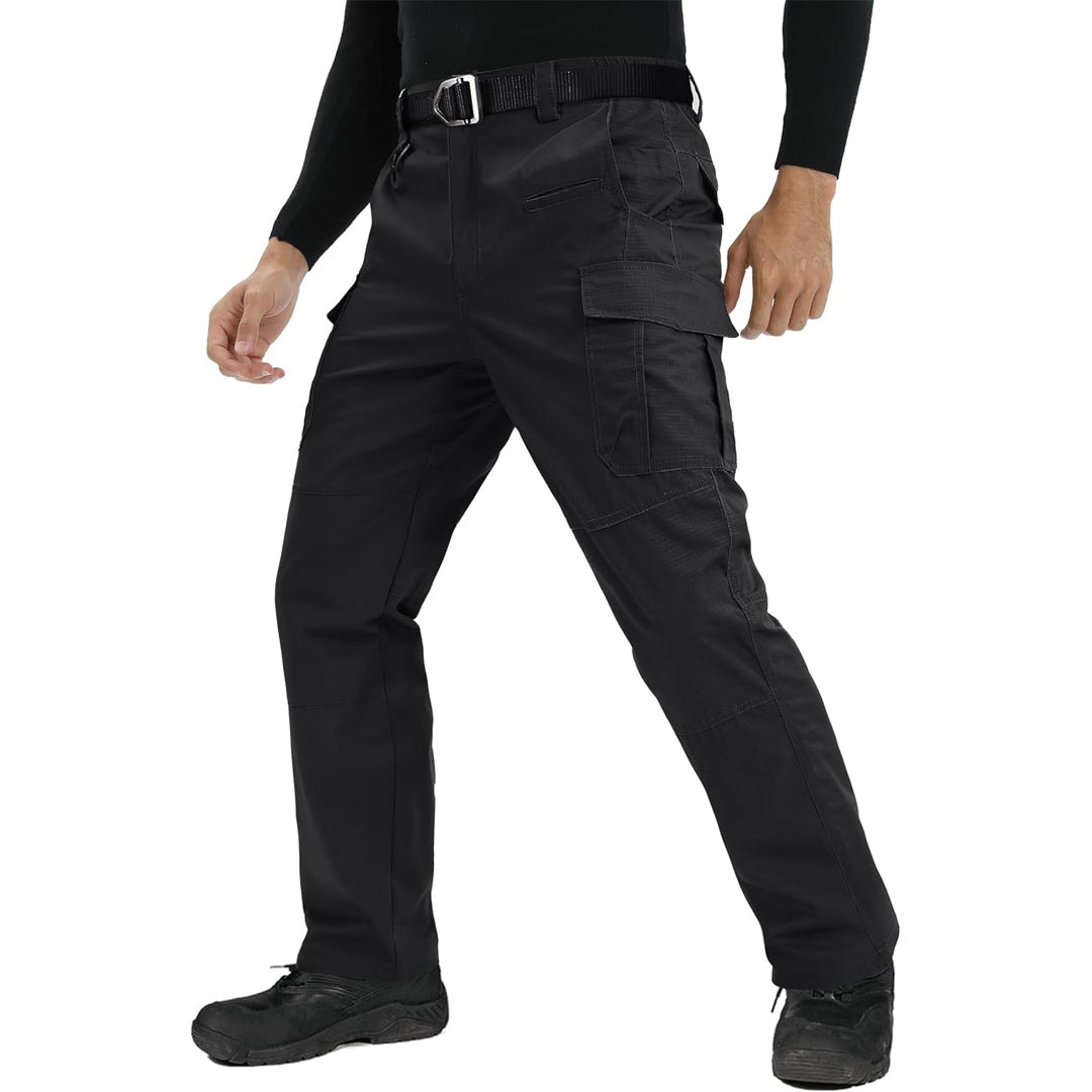 Men's khaki ripstop tactical cargo pants, water-repellent straight cut with 9-pocket storage system