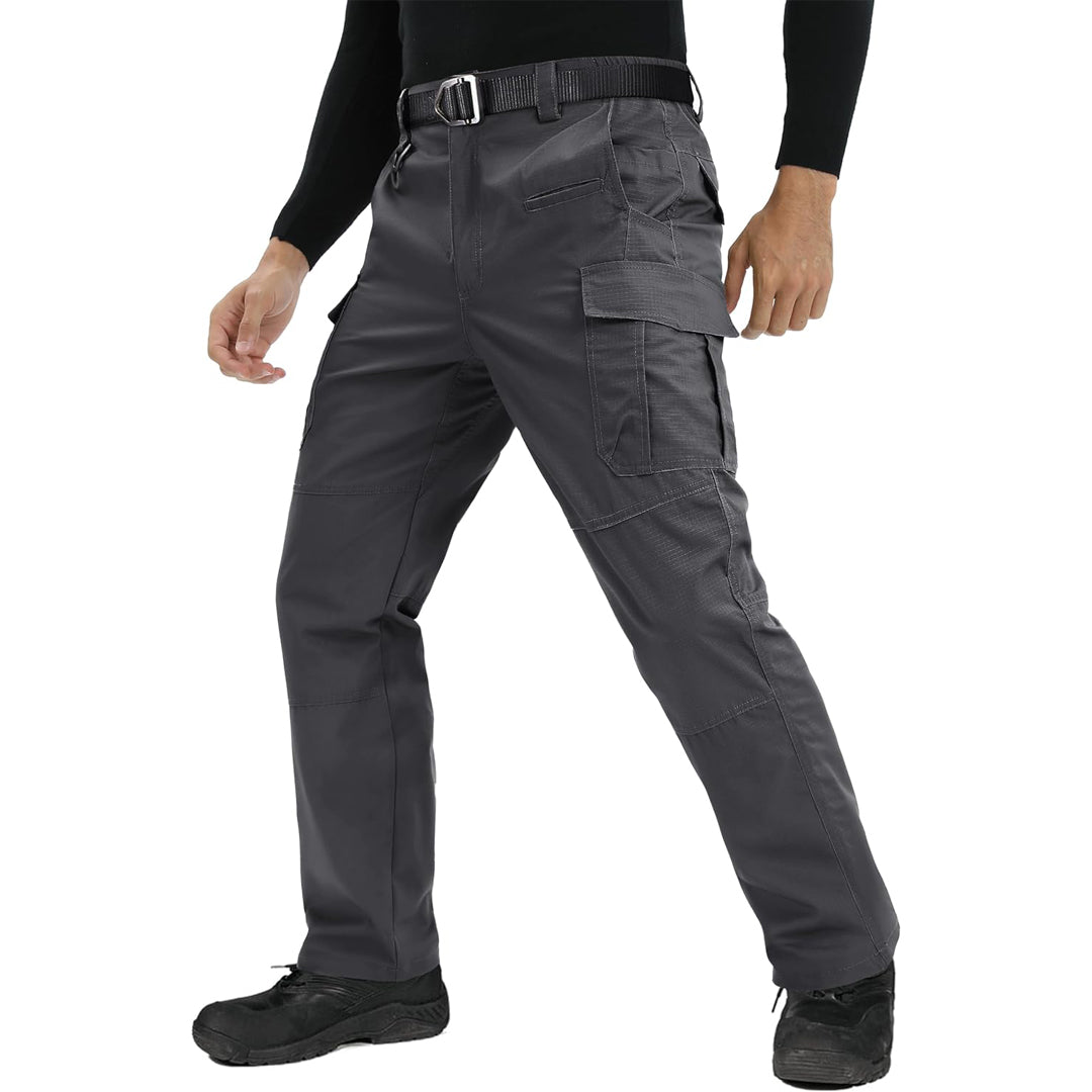 Men's ripstop tactical cargo pants water-repellent straight-cut with 9-pocket configuration for outdoor