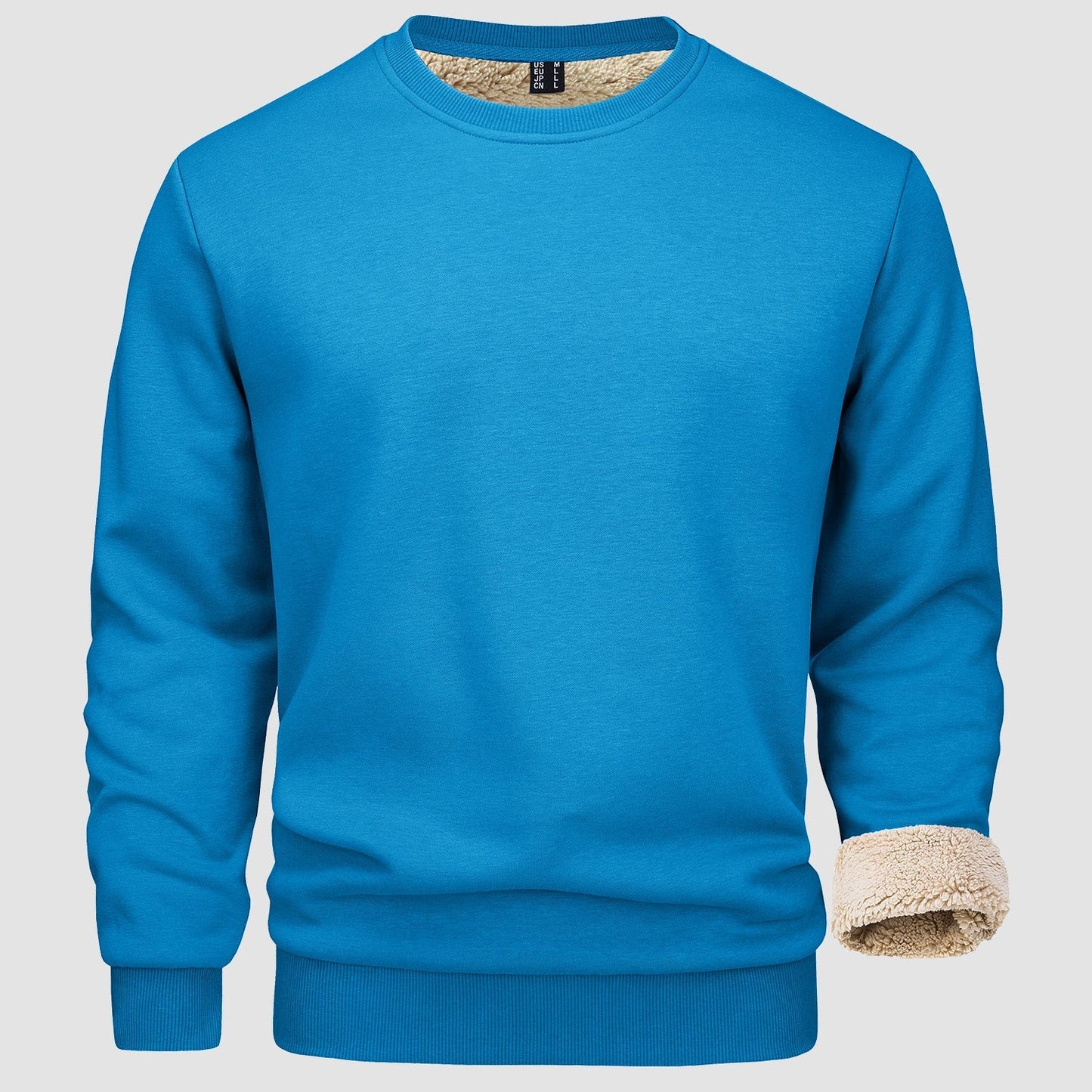 Men's fleece-lined crewneck sweatshirt, cotton-spandex blend, relaxed fit with ribbed collar