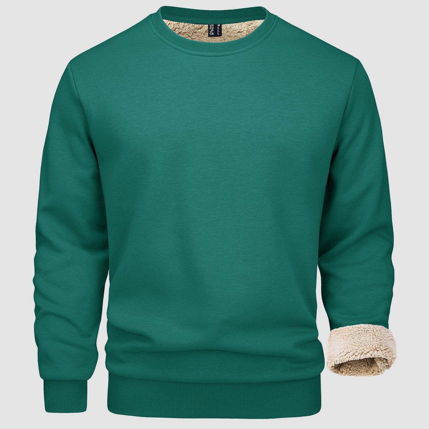 Men's fleece-lined crewneck sweatshirt in classic colors, soft cotton-spandex blend for casual outdoor wear