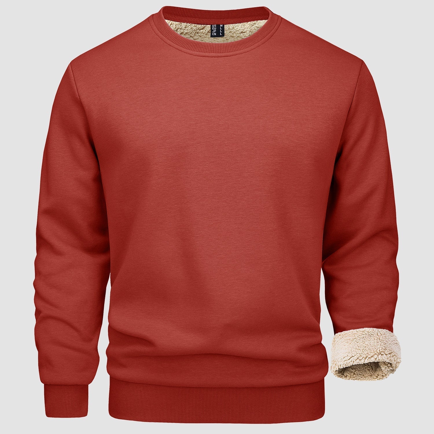 Men's fleece-lined crewneck sweatshirt in casual fit, 95% cotton stretch fabric for outdoor warmth