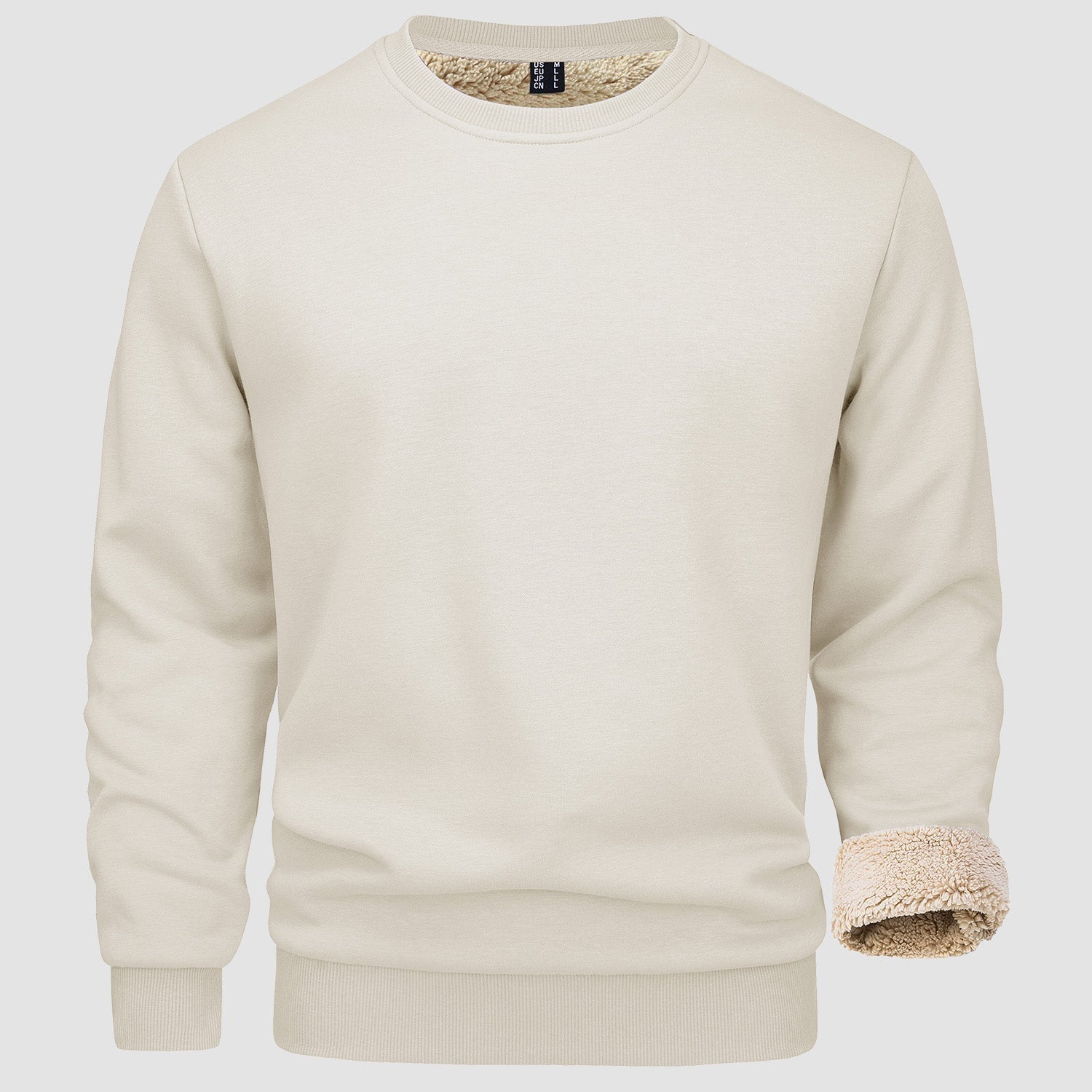 Men's fleece lined crewneck sweatshirt cozy casual pullover with ribbed cuffs long sleeve cotton blend