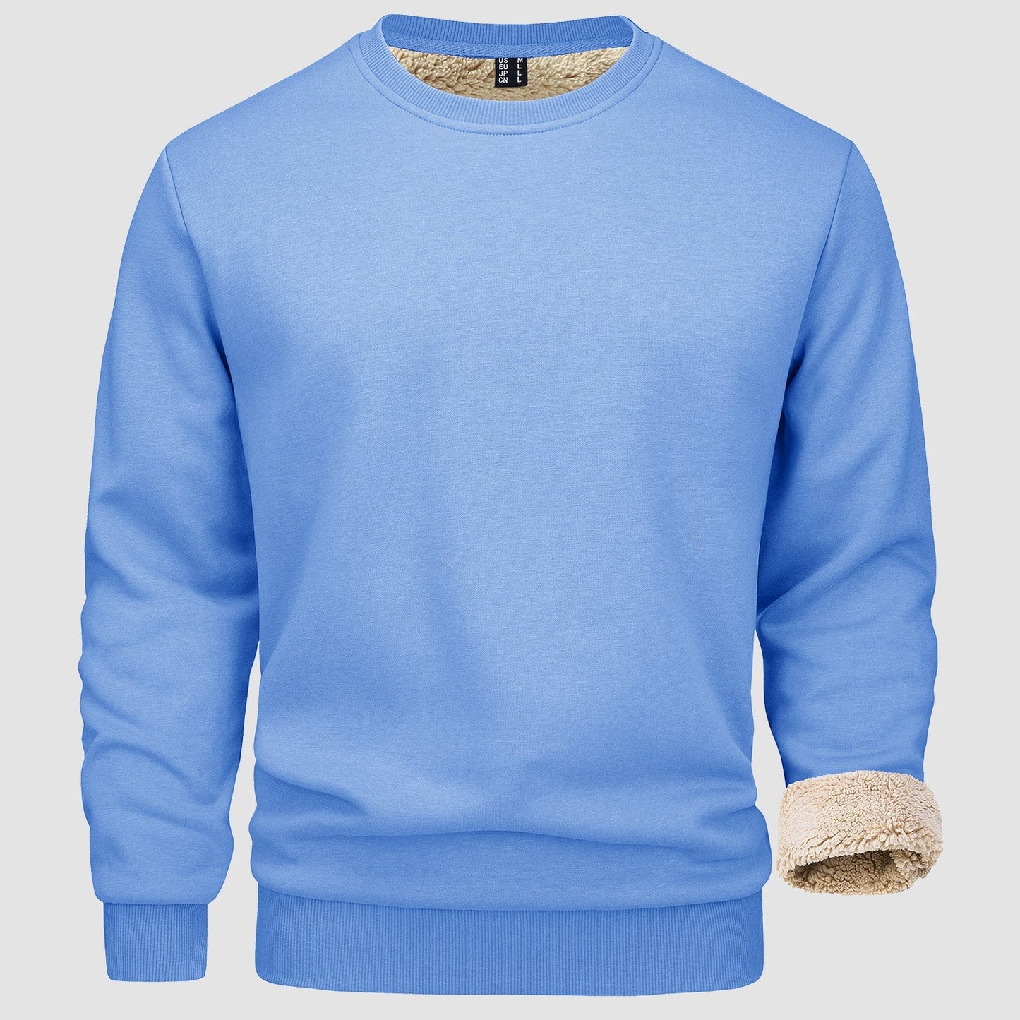 Men's fleece-lined crewneck sweatshirt in casual fit, 95% cotton soft stretch pullover for outdoor wear