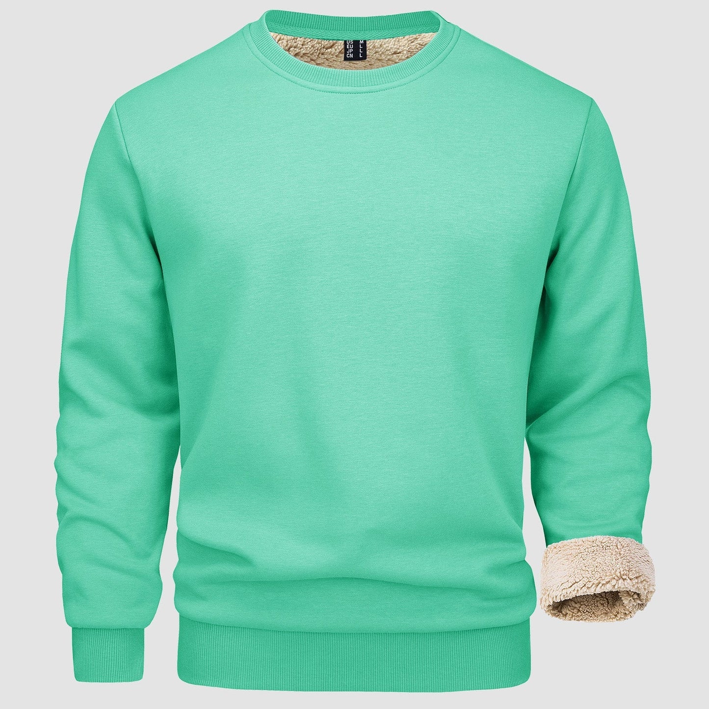 Men's fleece-lined crewneck sweatshirt cotton-spandex blend long sleeve pullover for casual outdoor wear