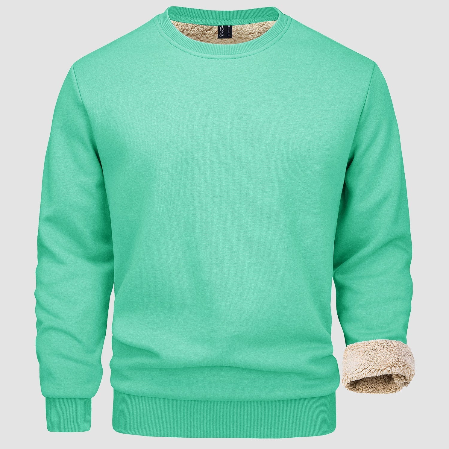 Men's fleece-lined crewneck sweatshirt cotton-spandex blend long sleeve pullover for casual outdoor wear