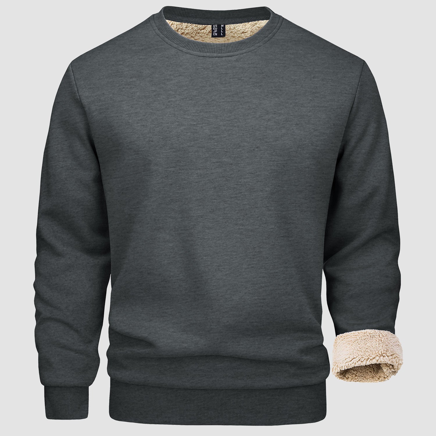 Men's fleece lined crewneck sweatshirt cozy casual pullover with ribbed collar long sleeve comfort fit