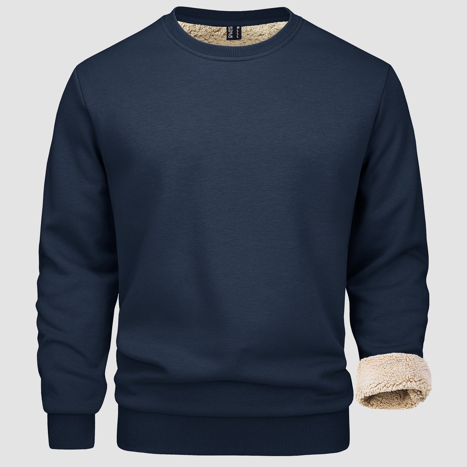 Men's fleece-lined crewneck sweatshirt in casual fit, 95% cotton stretch fabric for outdoor warmth