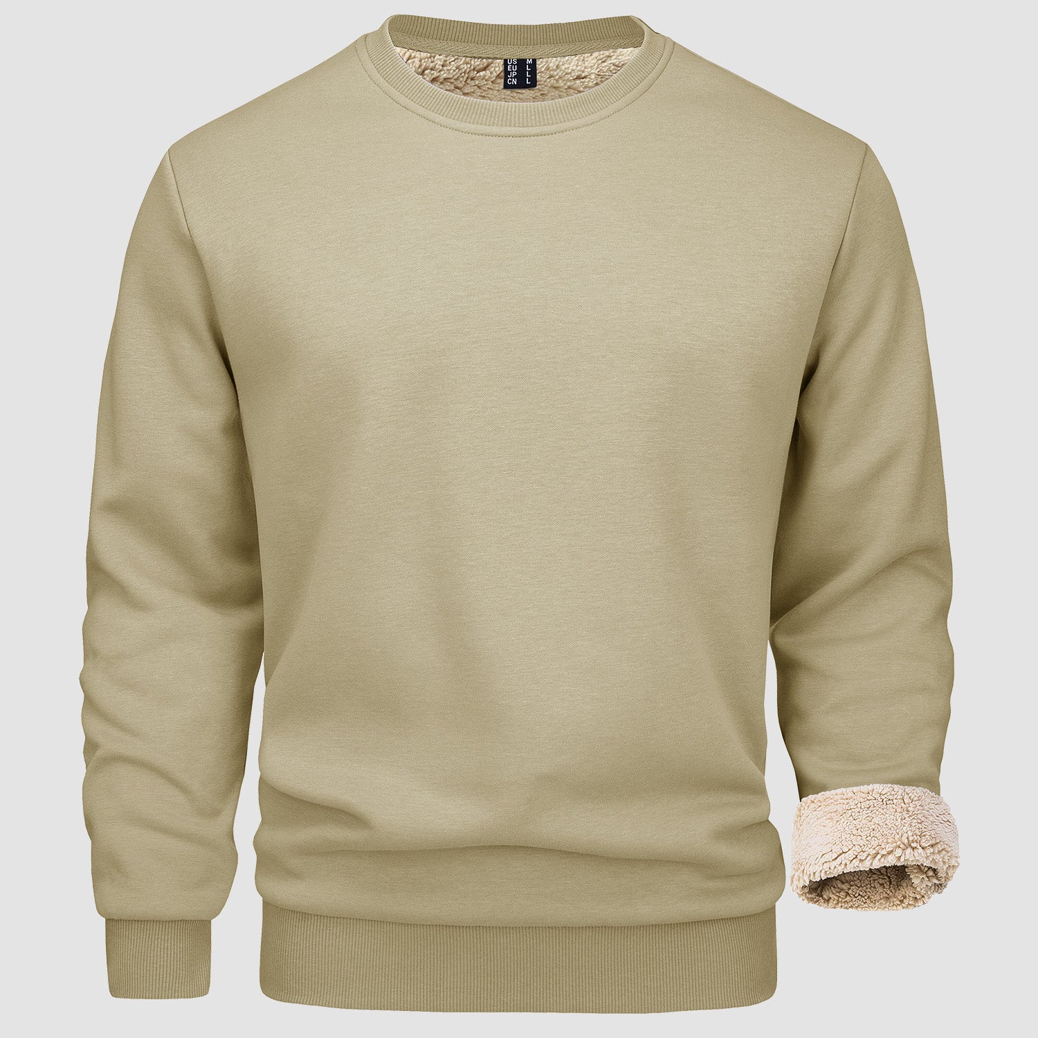 Men's fleece-lined crewneck sweatshirt cotton-spandex blend soft stretch casual pullover for outdoor wear