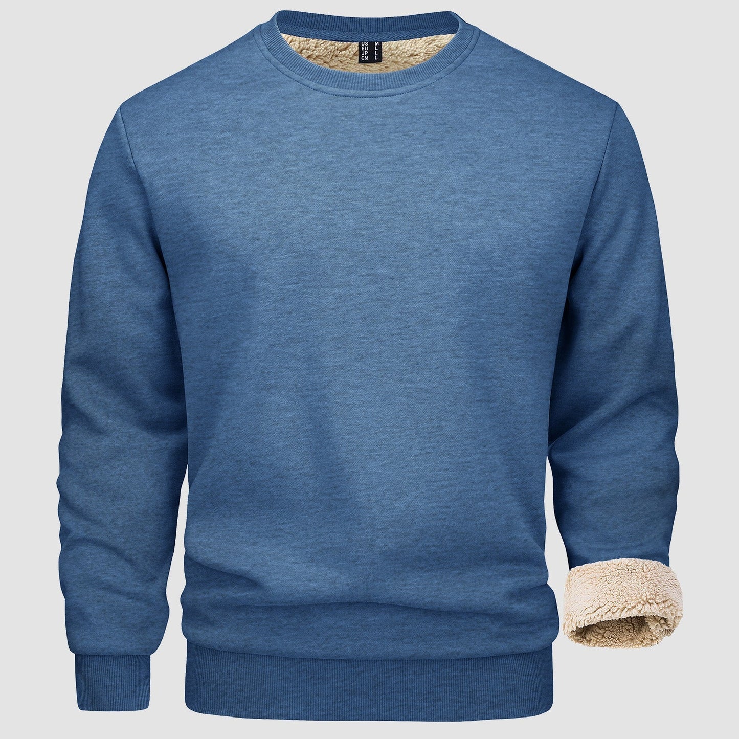 Men's fleece lined crewneck sweatshirt, cozy casual pullover with ribbed collar for outdoor wear