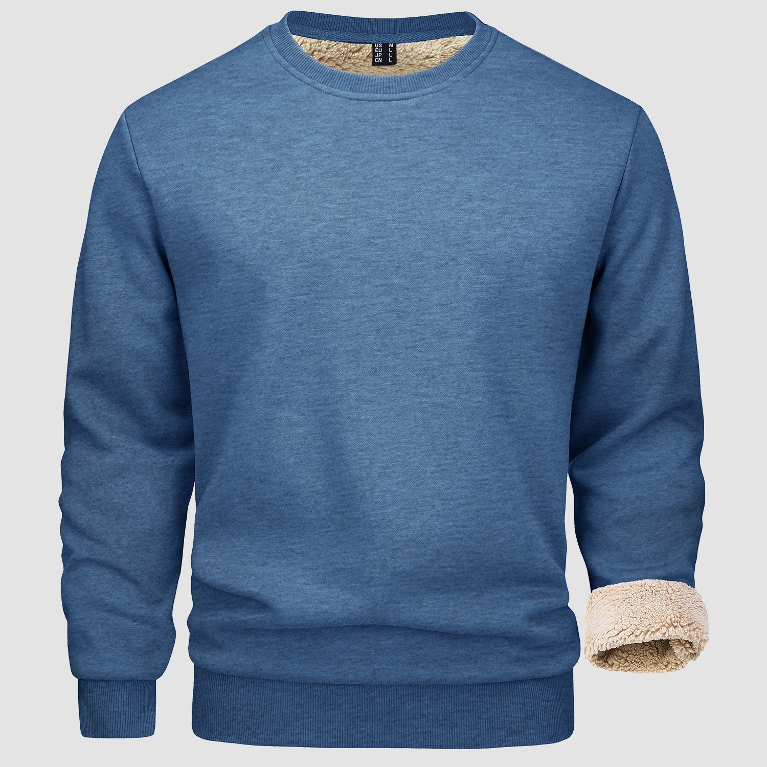 Men's fleece lined crewneck sweatshirt, cozy casual pullover with ribbed collar for outdoor wear