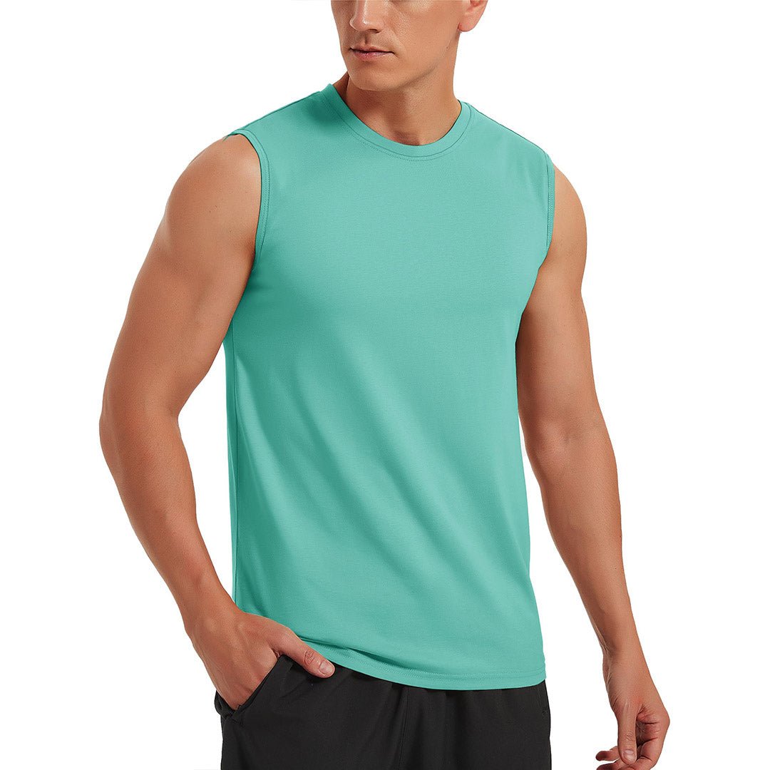 Men's cotton sleeveless bodybuilding tank top, breathable athletic tee for gym workouts