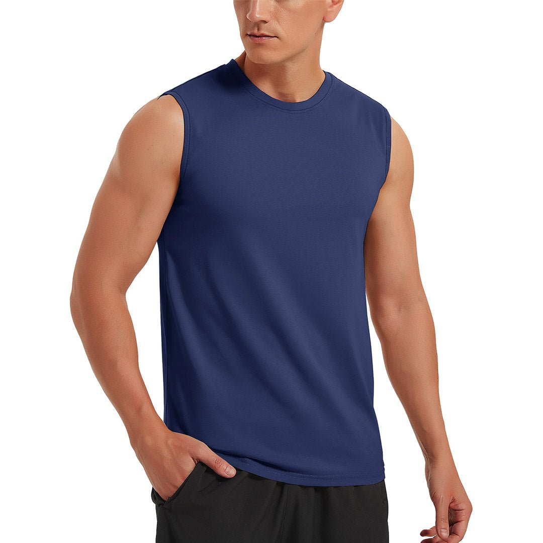 Men's cotton sleeveless bodybuilding tank top, breathable athletic fit for gym workouts