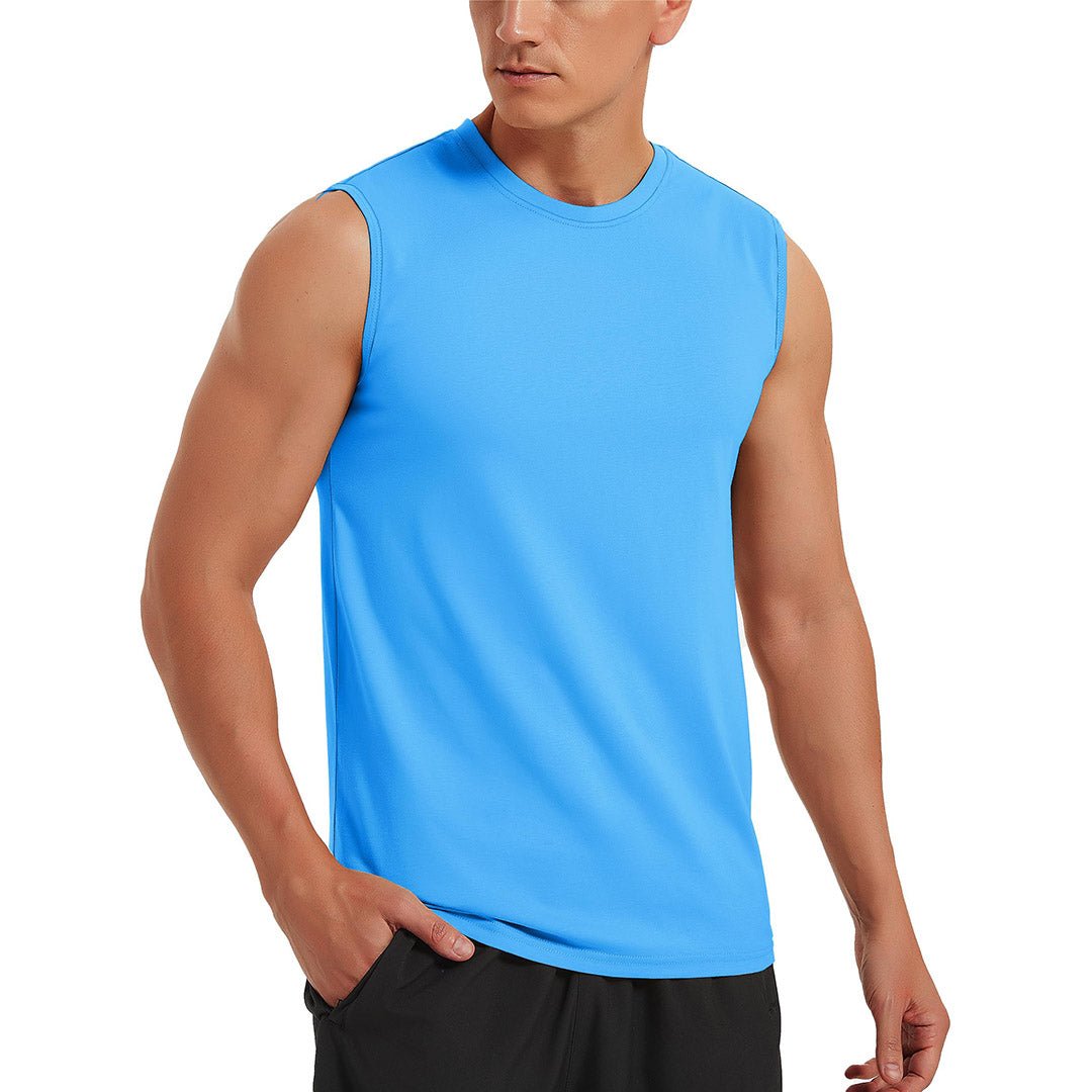 Men's cotton sleeveless bodybuilding tank top, breathable athletic fit for gym training