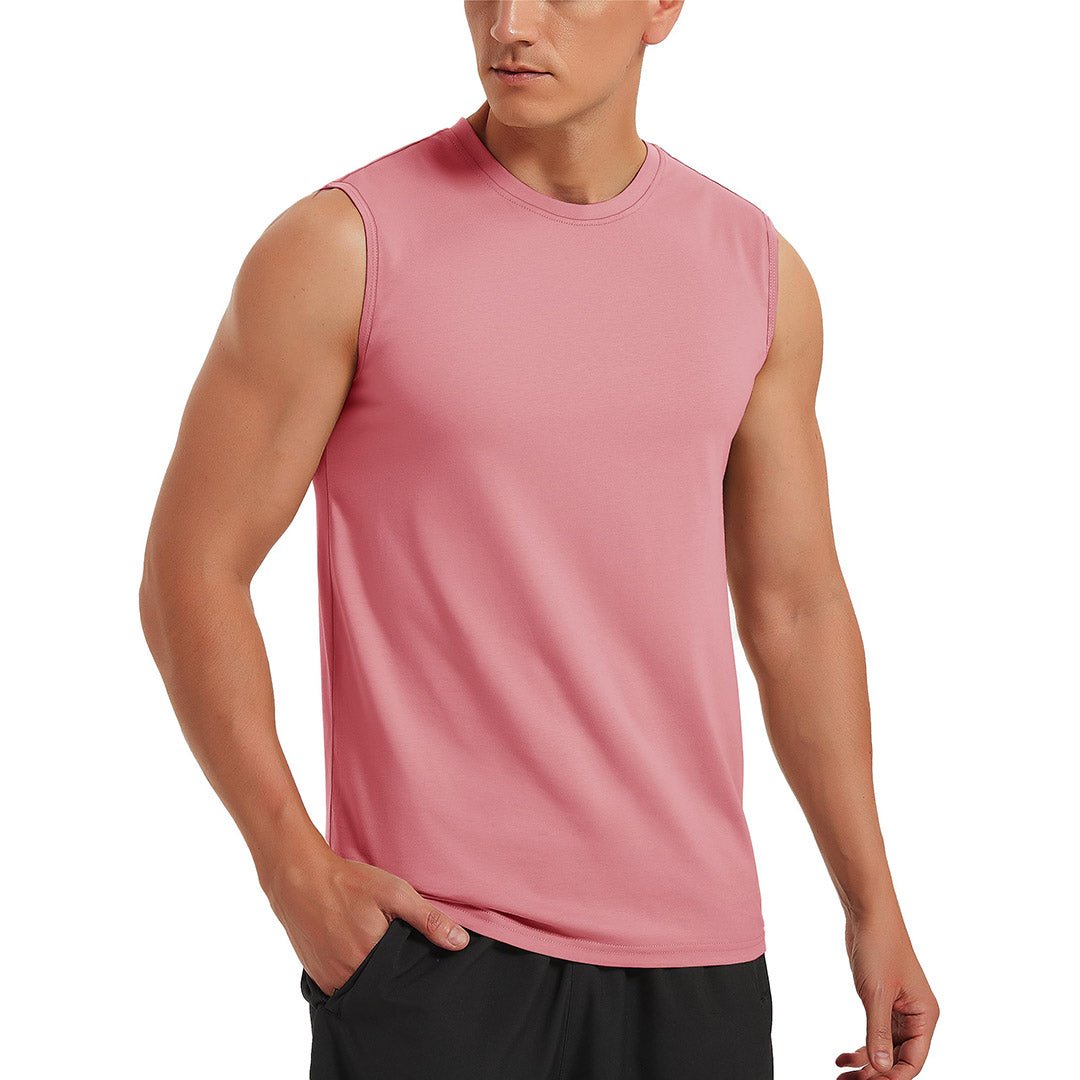 Men's cotton sleeveless bodybuilding tank top, breathable athletic tee for gym workouts